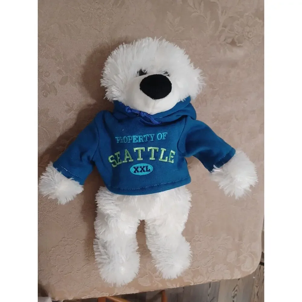 Seattle White Teddy Bear Plush Stuffed Blue Hoody 15